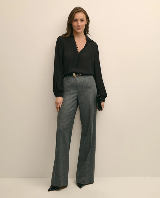 Crepe Open V-Neck Blouse