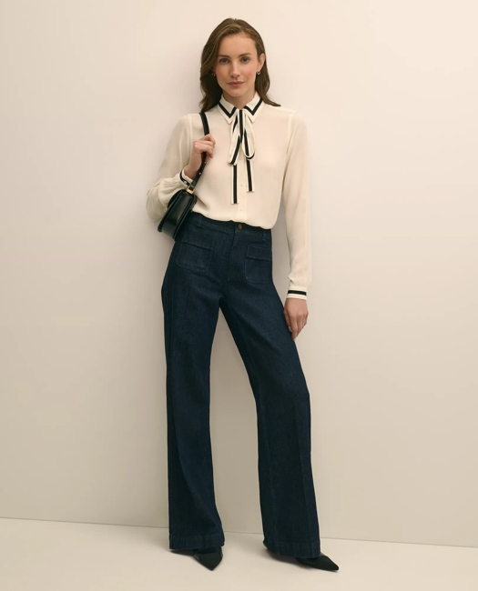 Viscose Contrast Tie-Neck Blouse