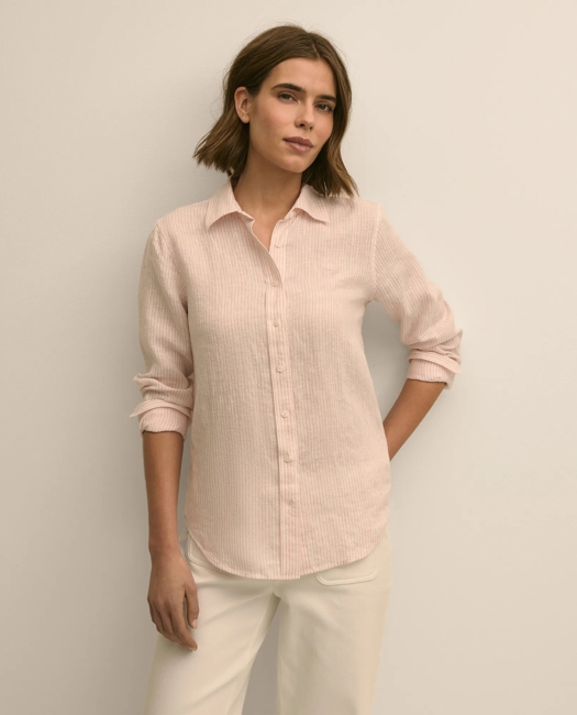 Classic Fit Linen Stripe Shirt - Light Pink