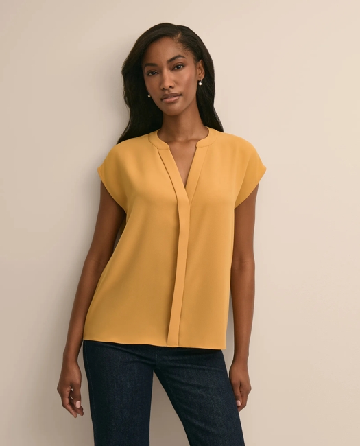Band Collar Button-Front Blouse