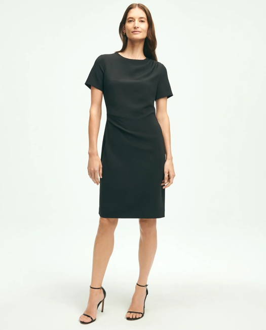 Short-Sleeve Fine Twill Crepe Dress