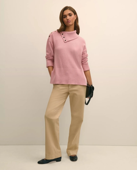 Relaxed Wool-Blend Foldover Snap Collar Sweater