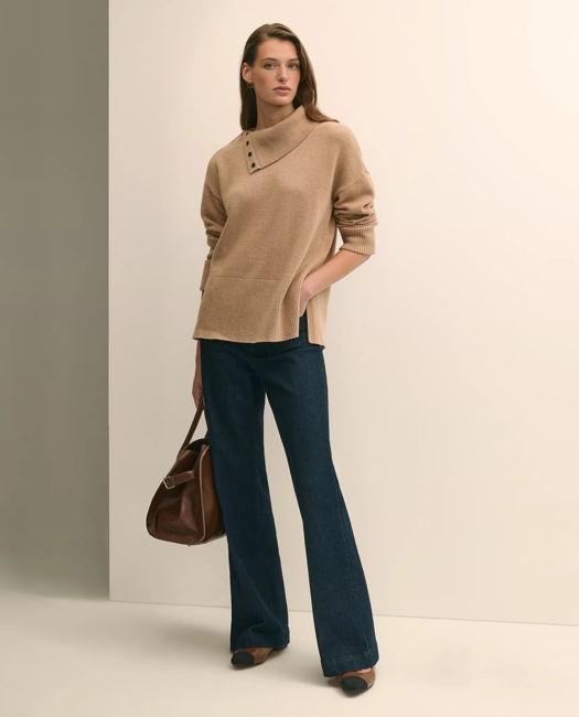 Relaxed Wool-Blend Foldover Snap Collar Sweater
