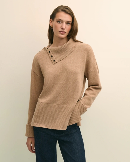 Relaxed Wool-Blend Foldover Snap Collar Sweater