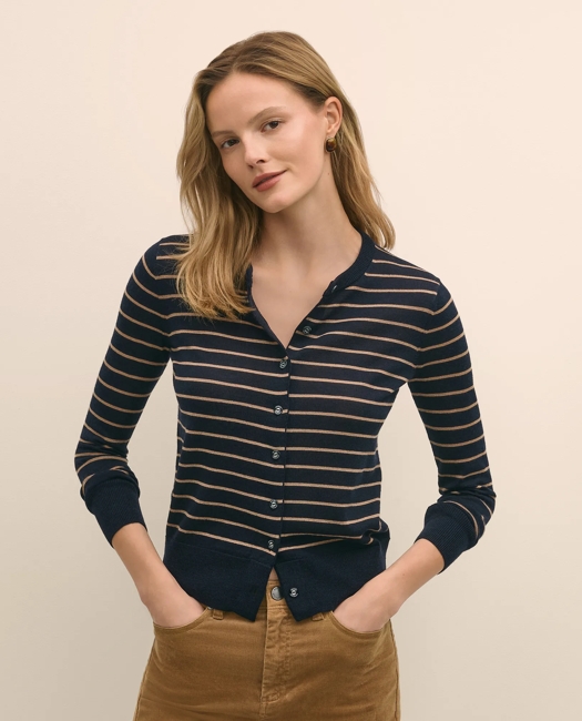 Merino Wool Striped Cardigan Sweater