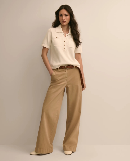 Cotton Short-Sleeve Polo Sweater - Ivory