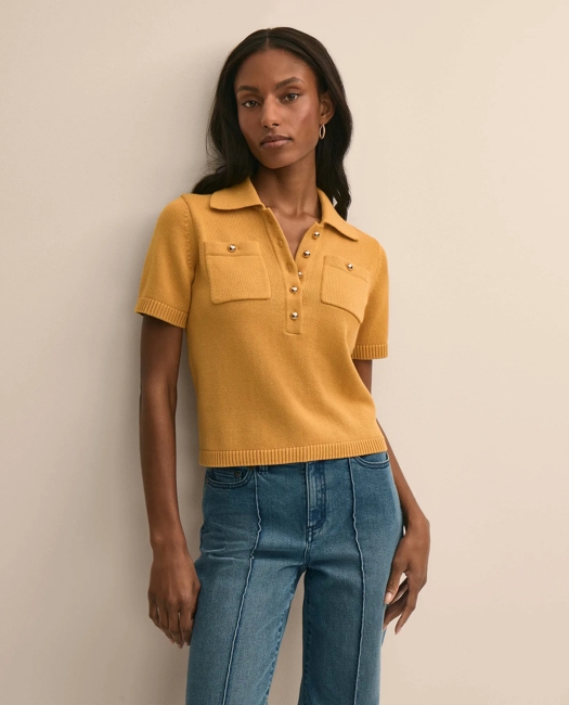 Cotton Short-Sleeve Polo Sweater