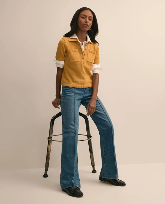 Cotton Short-Sleeve Polo Sweater