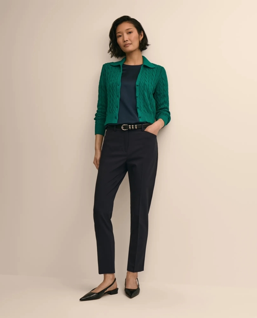Cropped Cotton Cable-Knit Polo Cardigan Sweater - Turquoise
