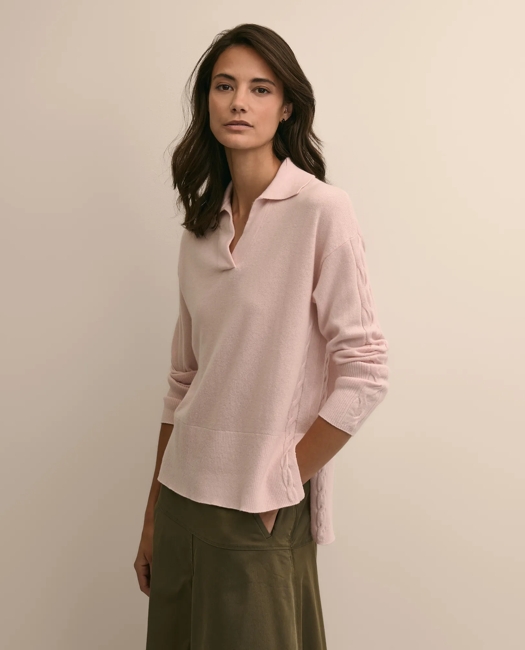 Wool Cashmere Cable Johnny Collar Sweater