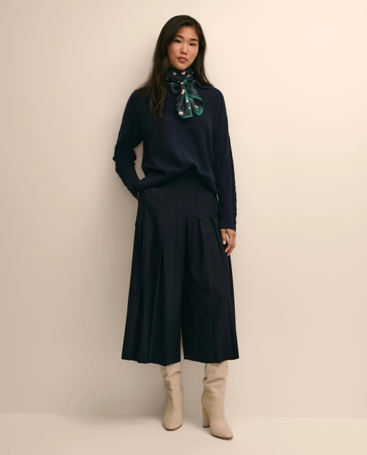 Wool Cashmere Cable Johnny Collar Sweater - Navy