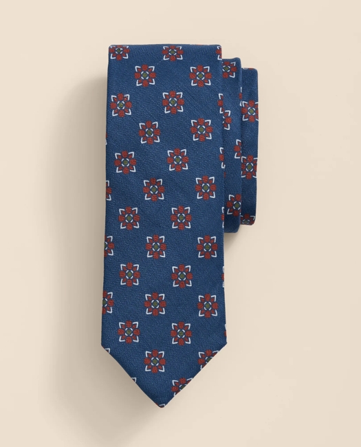 Linen-Silk Herringbone Floral Tie