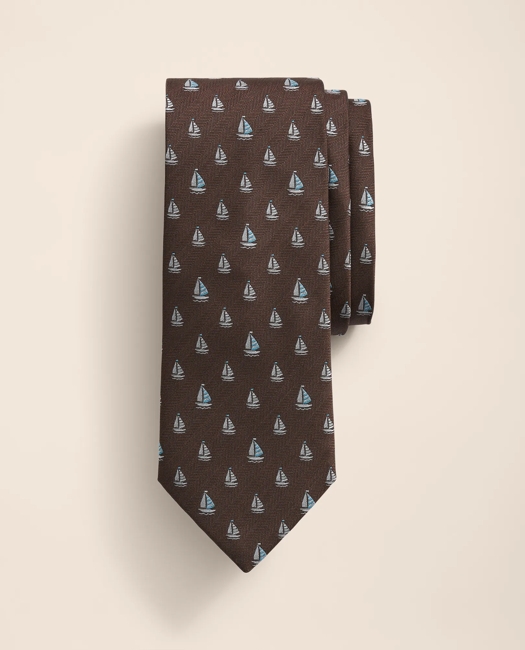 Silk Chevron-Sailboat Tie