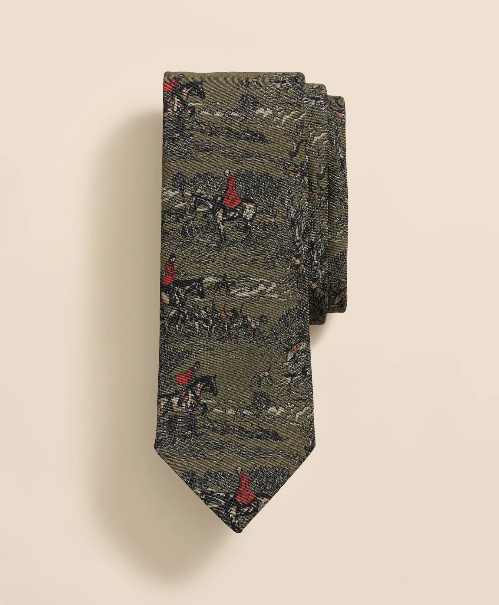 Silk Hunting Scene Motif Tie