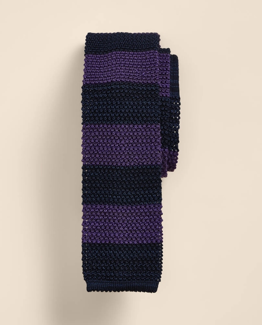 Wool-Silk Textured Rugby-Stripe Knit Tie