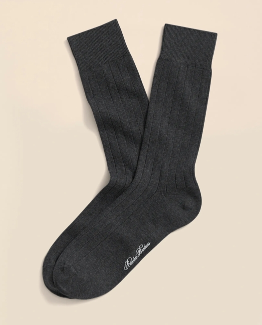 Cotton Blend Ribbed Crew Socks - Charcoal