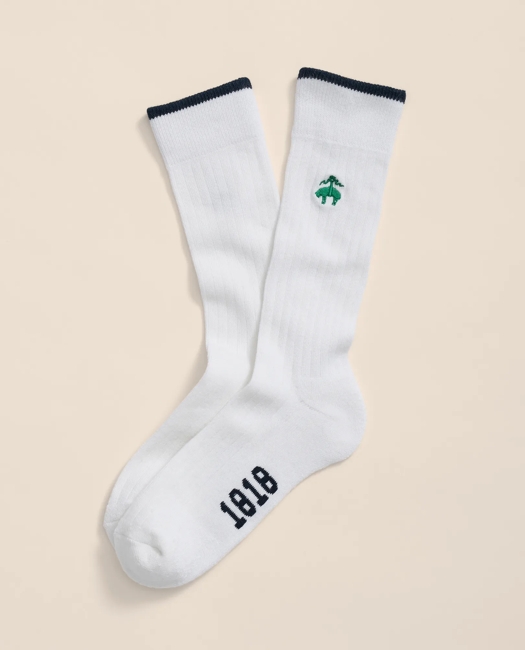 Cotton Blend Contrast Tipped Ribbed Socks with Golden Fleece Embroidery