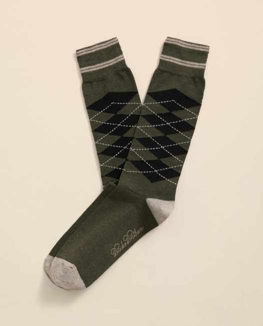 Cotton-Blend Tipped Argyle Socks