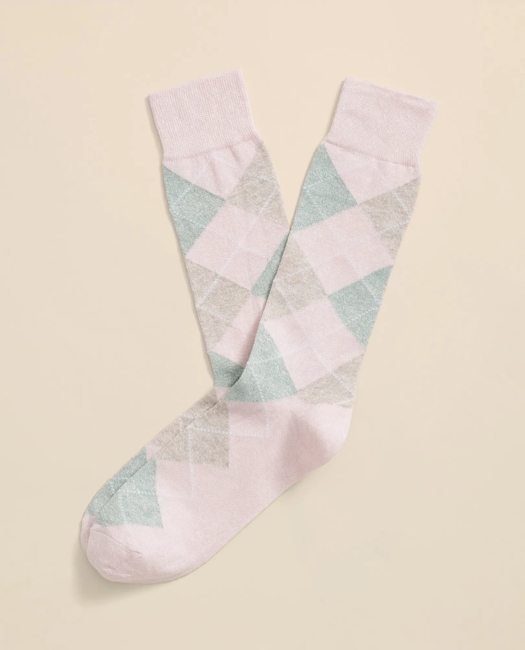 Linen-Cotton Blend Argyle Socks - Light Pink