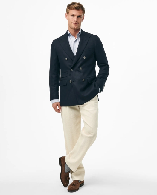 Classic Fit Double-Breasted Blazer in Basketweave Wool-Cashmere
