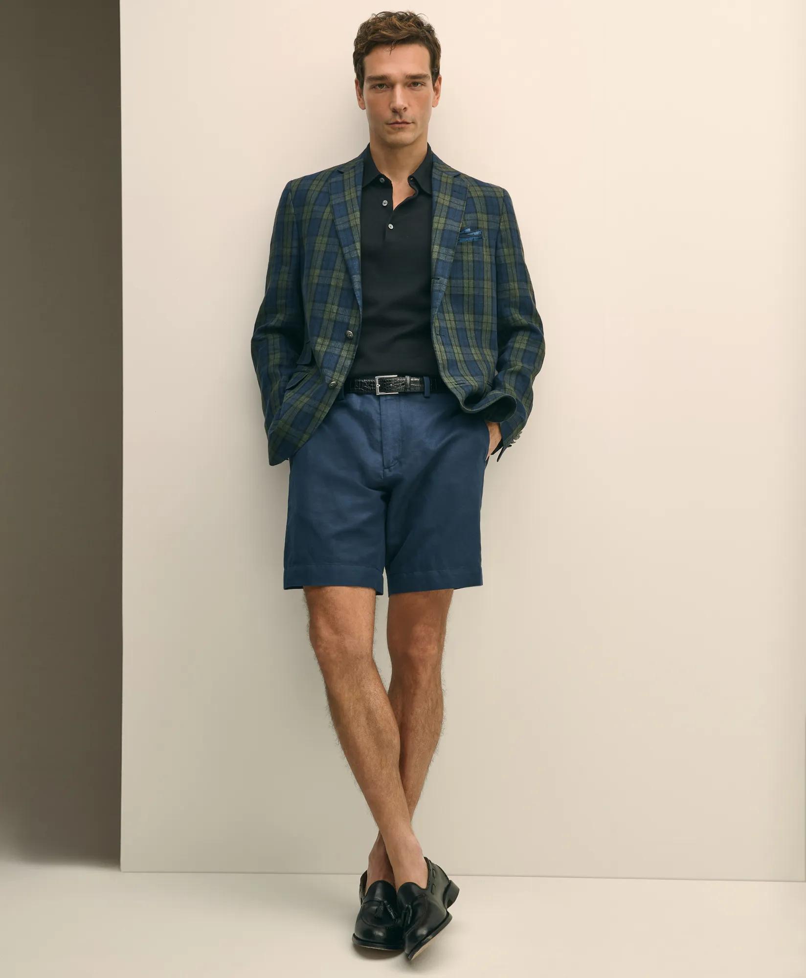 Classic Fit Linen Blazer in Black Watch Tartan