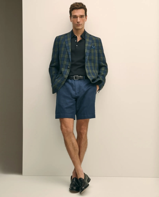 Classic Fit Linen Blazer in Black Watch Tartan