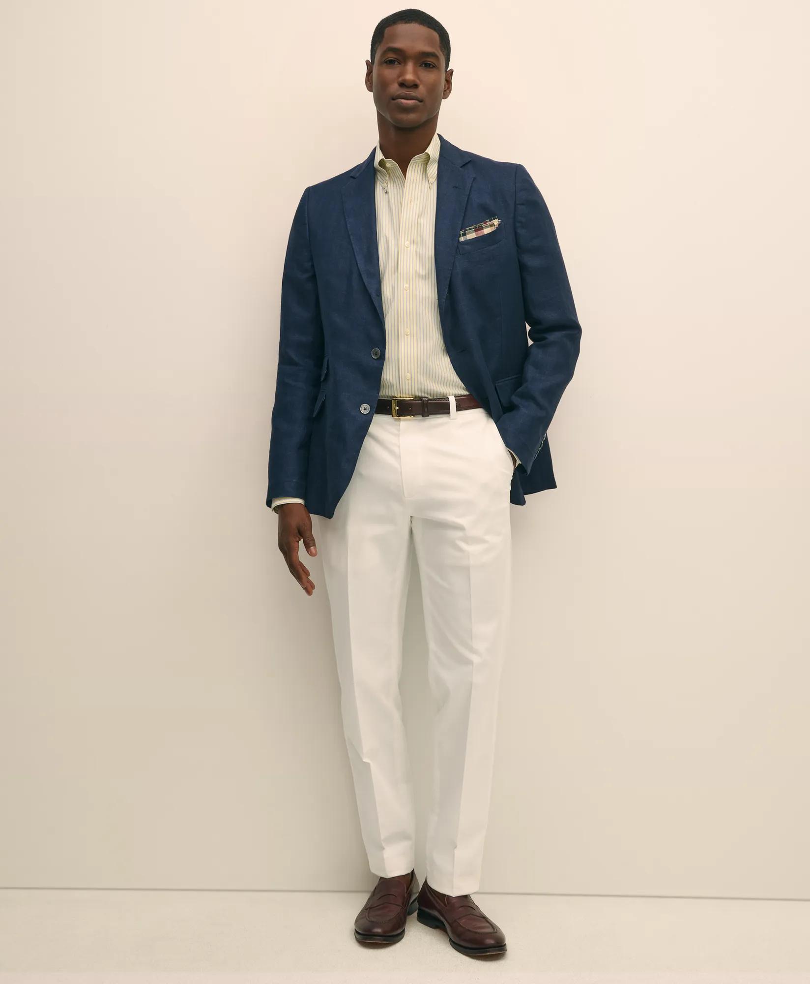 Classic Fit Linen Blazer in Herringbone