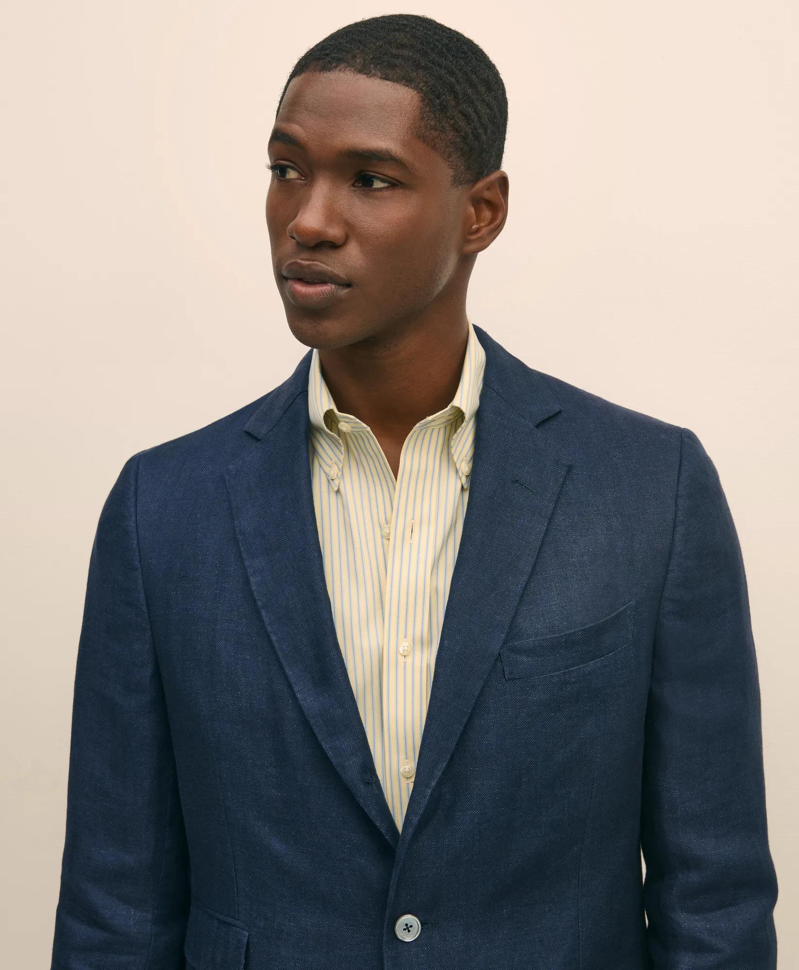 Classic Fit Linen Blazer in Herringbone