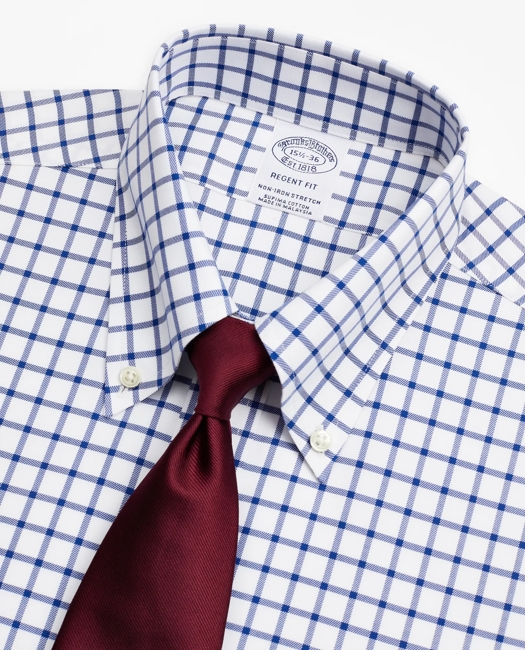 Stretch Regent Regular-Fit Dress Shirt, Non-Iron Twill Button-Down Collar Grid Check