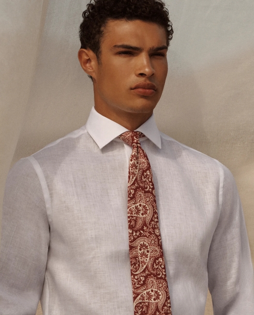 X Thomas Mason Linen Poplin English Spread Collar