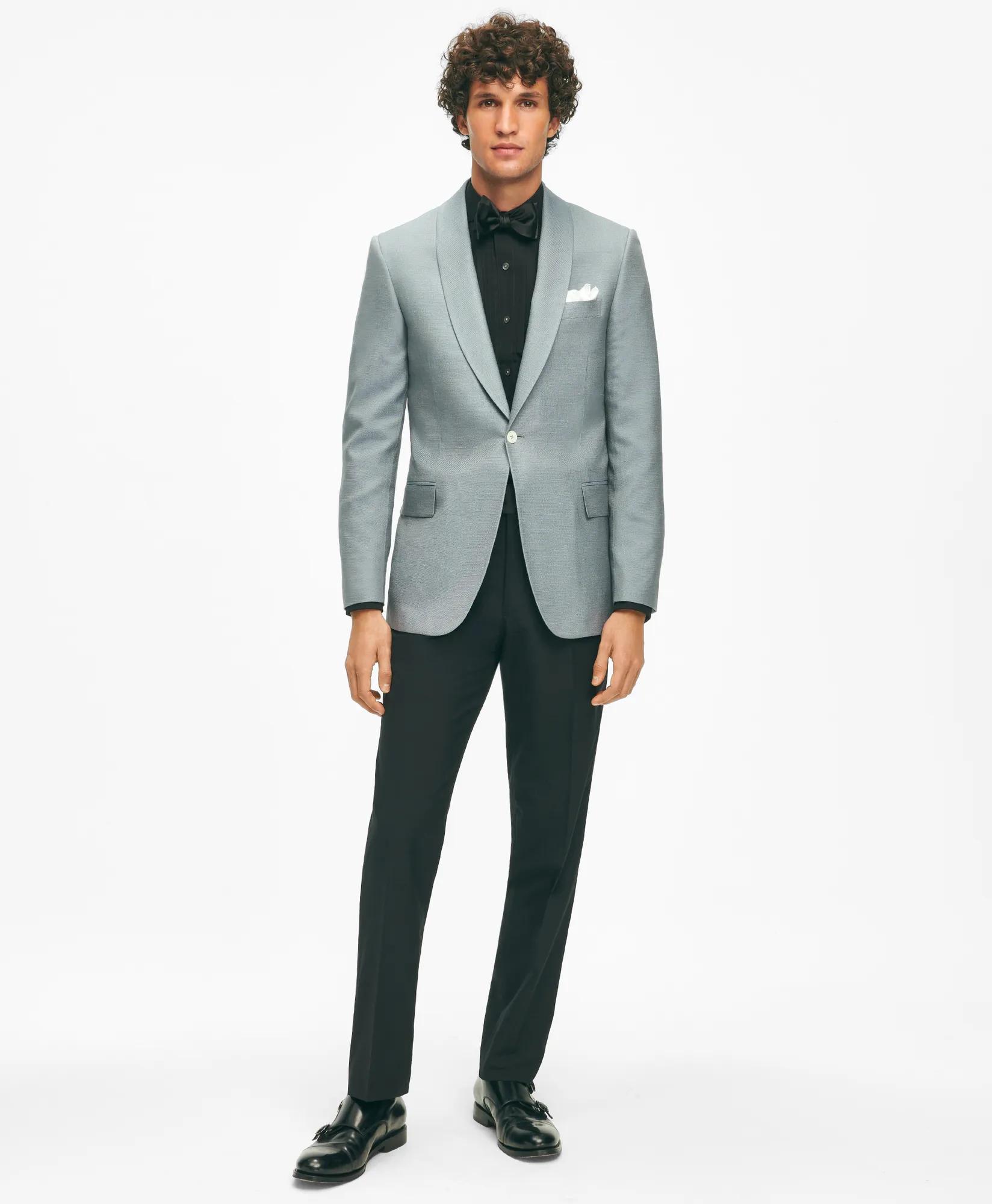 Black Fleece Pleated Londoner Collar Tuxedo Shirt in Sea Island Cotton