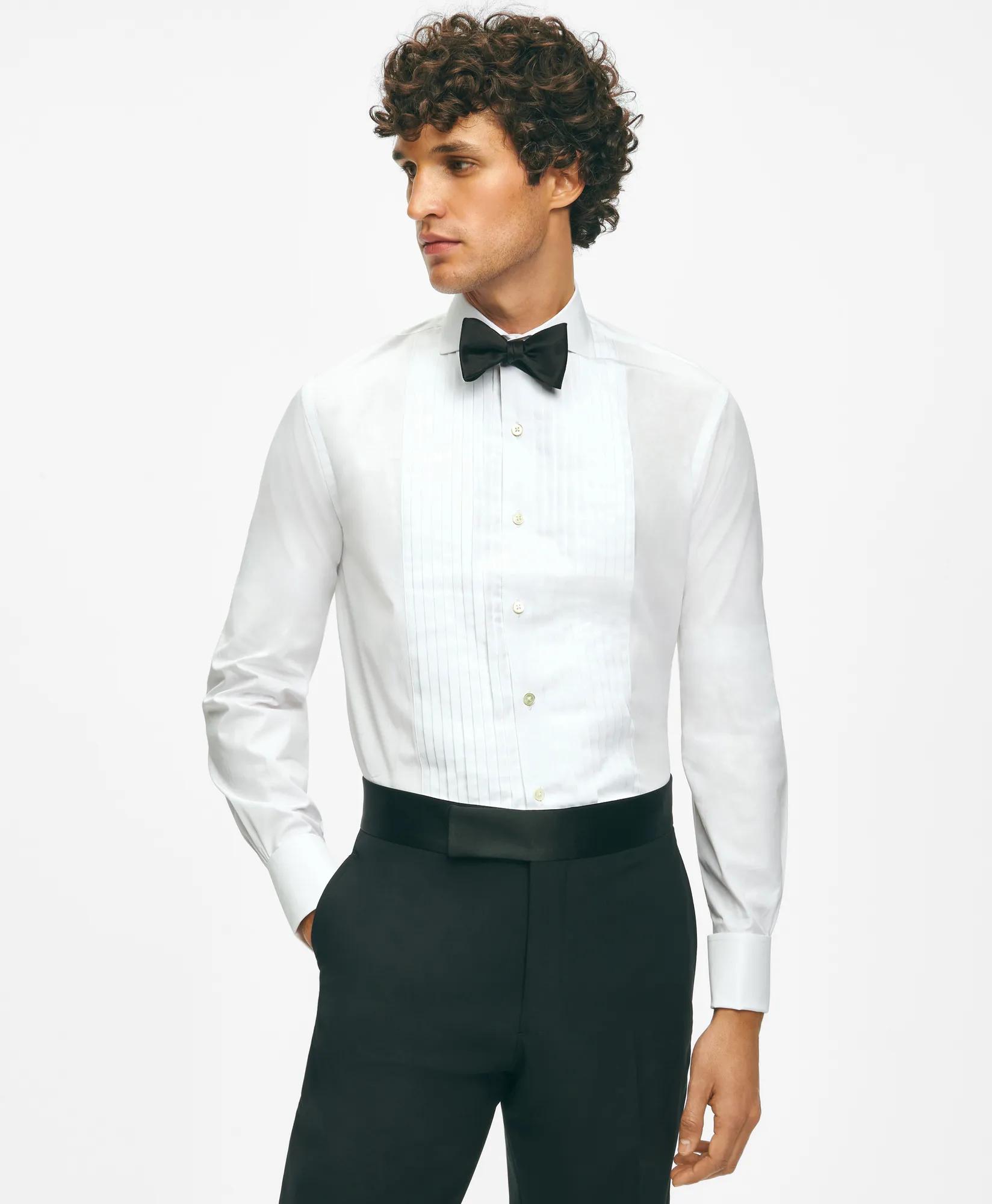 Black Fleece Pleated Londoner Collar Tuxedo Shirt in Sea Island Cotton