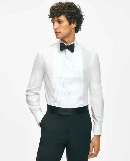 Black Fleece Pleated Londoner Collar Tuxedo Shirt in Sea Island Cotton