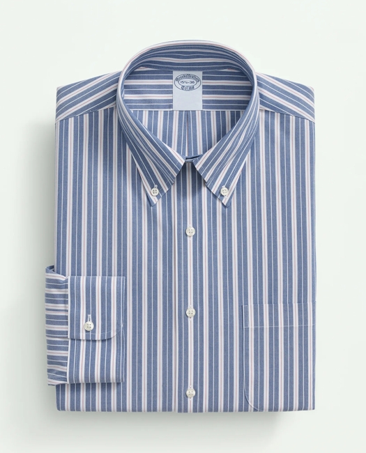 Stretch Supima Cotton Non-Iron Poplin Polo Button Down Collar, Striped Dress Shirt