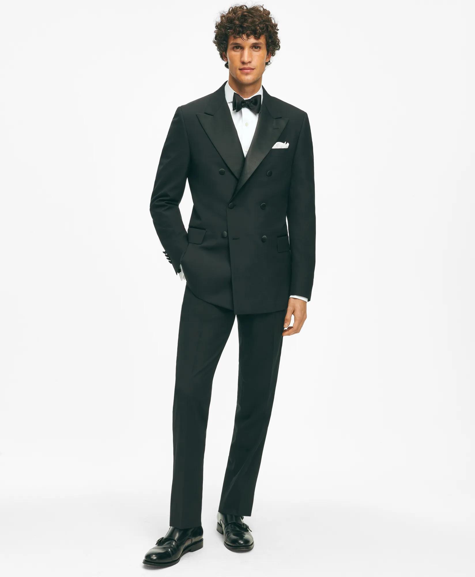 Black Fleece Pique Bib Londoner Collar Tuxedo Shirt in Sea Island Cotton
