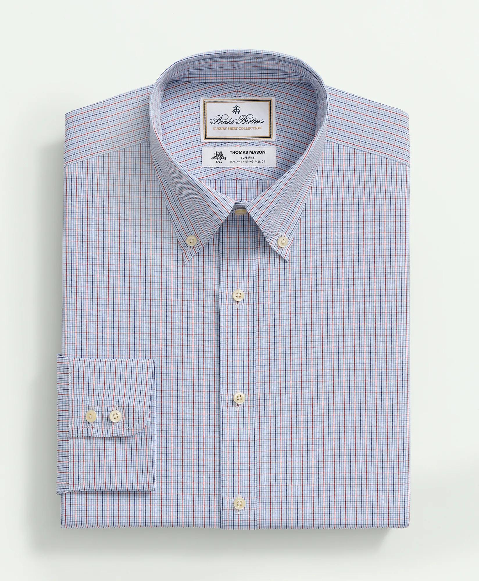 X Thomas Mason Cotton Poplin Button-Down Collar, Micro Checked Dress Shirt