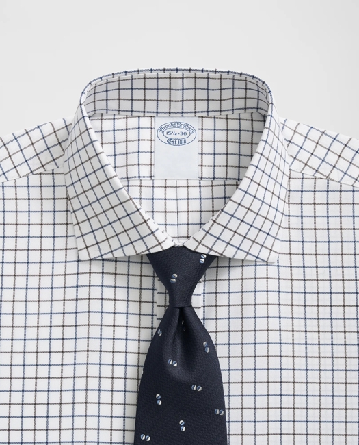 Stretch Supima Cotton Non-Iron English Spread Collar, Alternating Windowpane Dress Shirt
