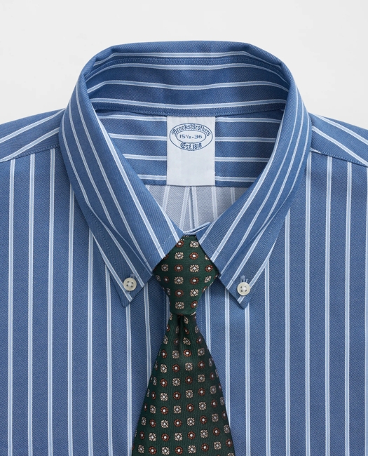 Stretch Supima Cotton Non-Iron Twill Polo Button Down Collar, Ground Stripe Dress Shirt