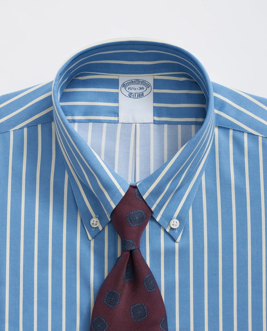 Stretch Supima Cotton Non-Iron Twill Polo Button Down Collar, Ground Stripe Dress Shirt