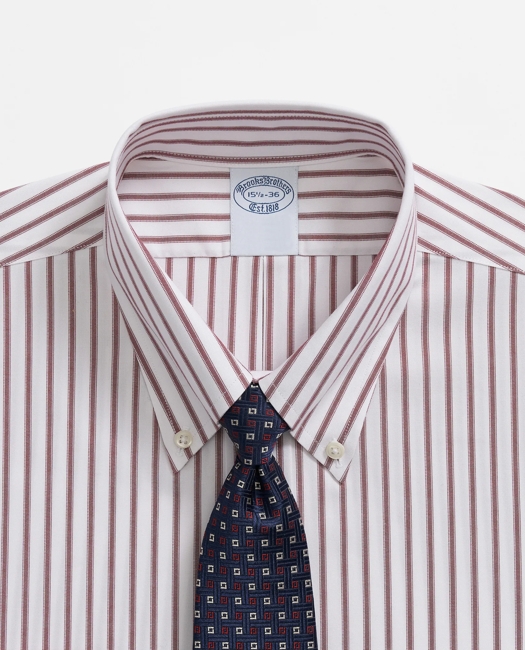 Stretch Supima Cotton Non-Iron Pinpoint Oxford Polo Button Down Collar, Ticking Stripe Dress Shirt