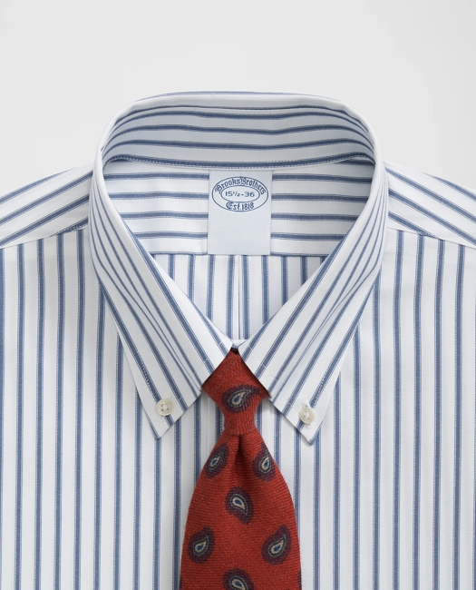 Stretch Supima Cotton Non-Iron Pinpoint Oxford Polo Button Down Collar, Ticking Stripe Dress Shirt