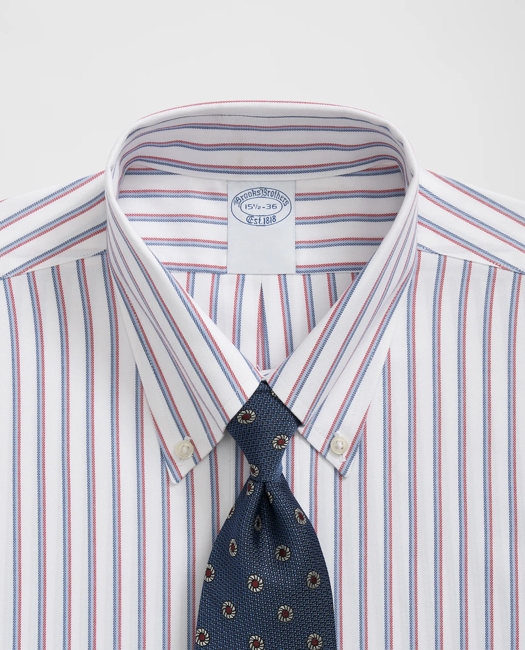Explorer Collection Non-Iron Twill Polo Button Down Collar, Triple Stripe Dress Shirt
