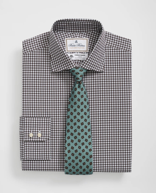 X Thomas Mason Cotton English Collar, Checked Dress Shirt - Brown