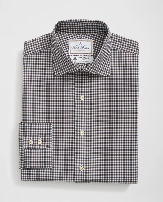 X Thomas Mason Cotton English Collar, Checked Dress Shirt - Brown