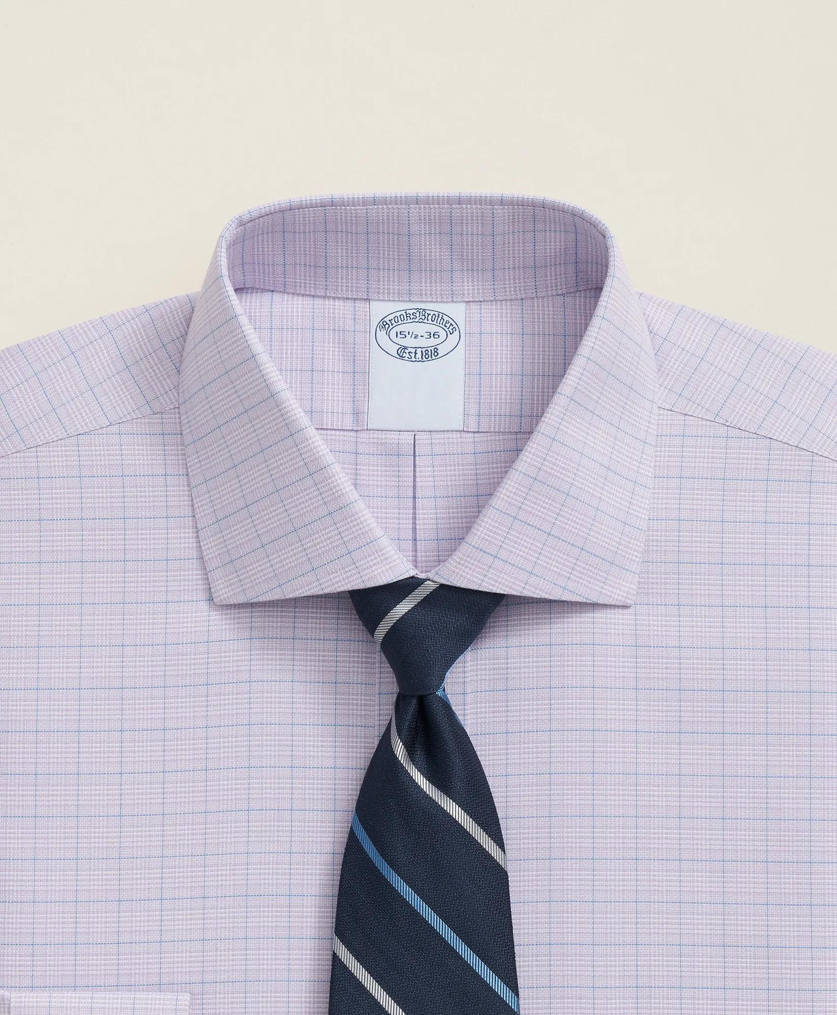 Stretch Supima Cotton Non-Iron Royal Oxford English Spread Collar, Checked Dress Shirt