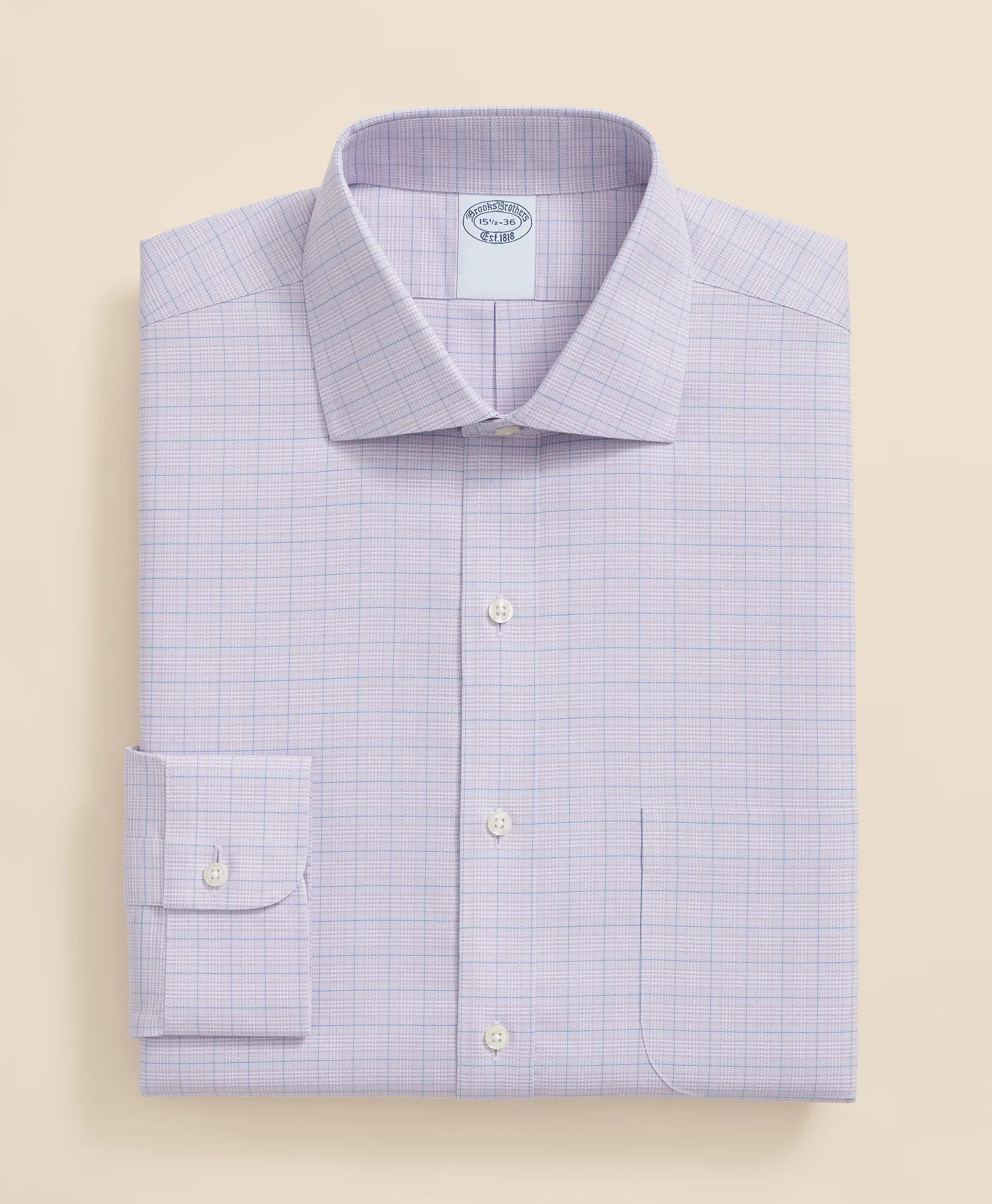 Stretch Supima Cotton Non-Iron Royal Oxford English Spread Collar, Checked Dress Shirt