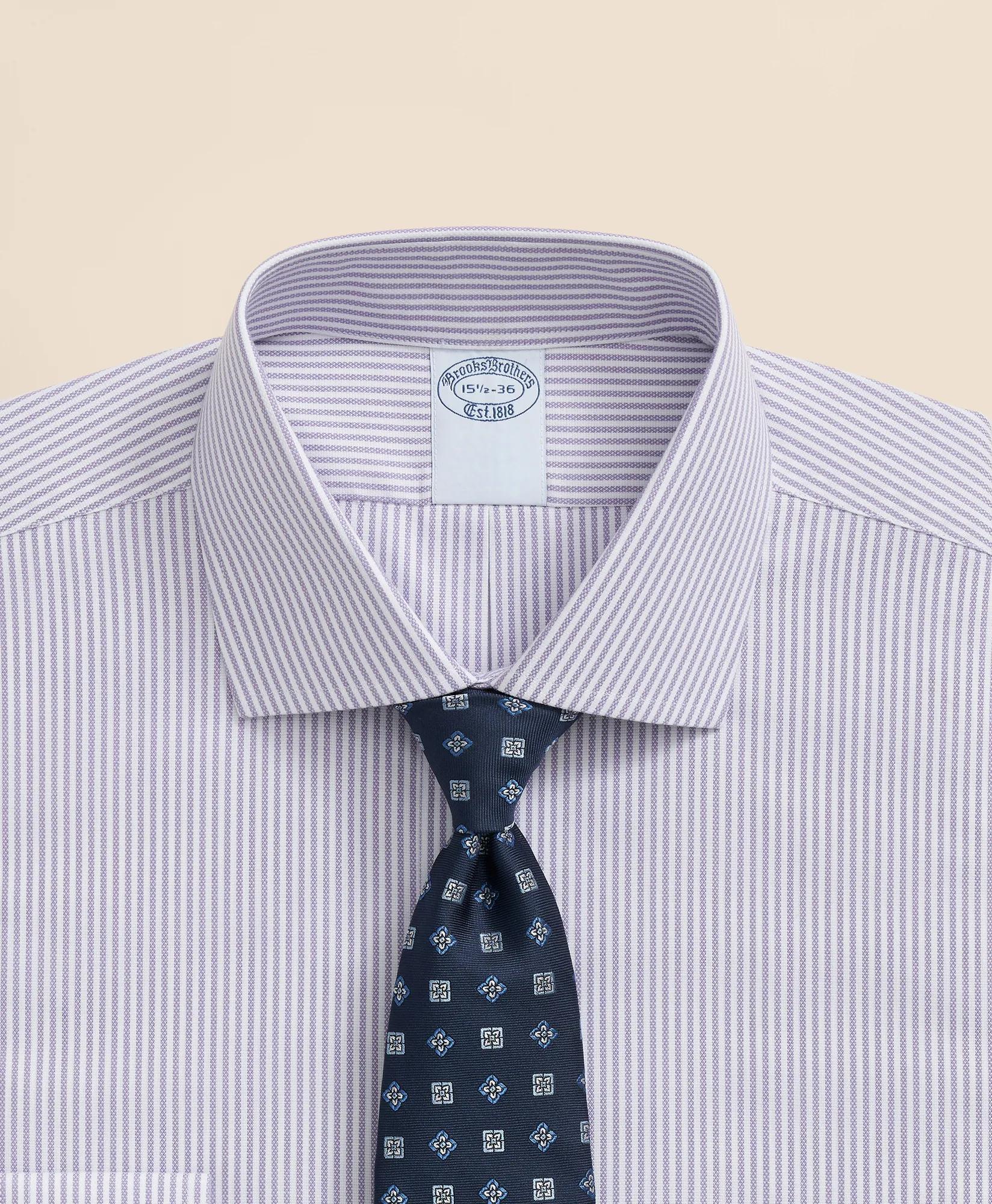 Stretch Supima Cotton Non-Iron Royal Oxford English Spread Collar, Striped Dress Shirt