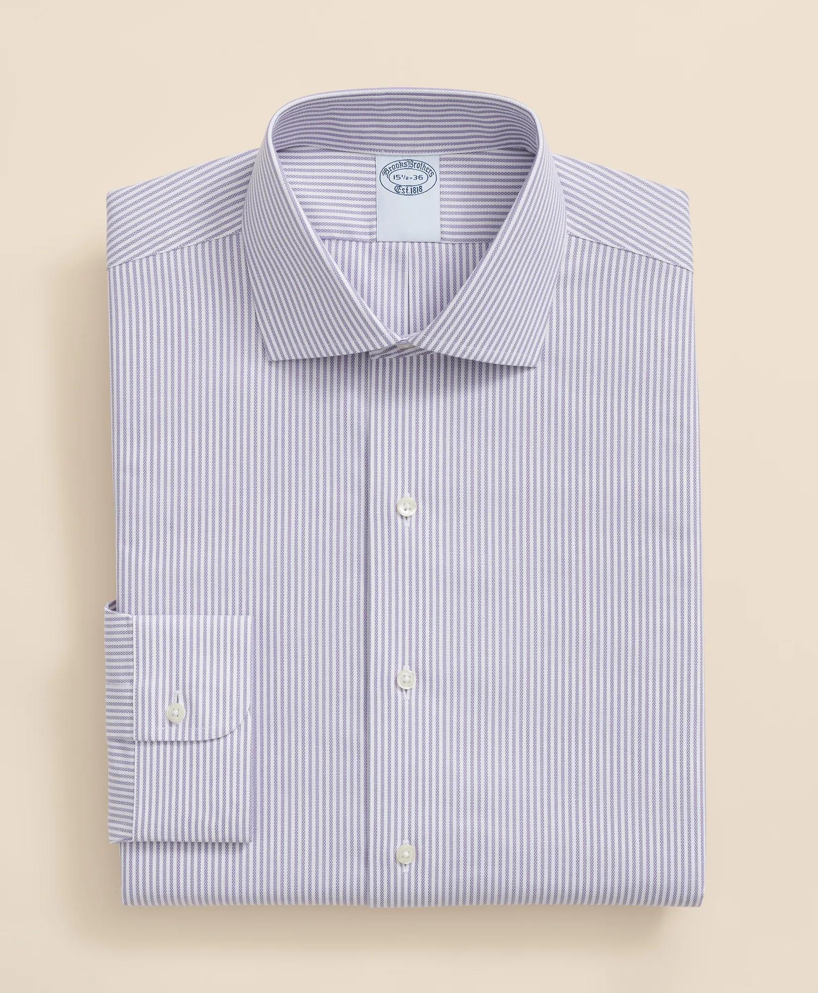 Stretch Supima Cotton Non-Iron Royal Oxford English Spread Collar, Striped Dress Shirt