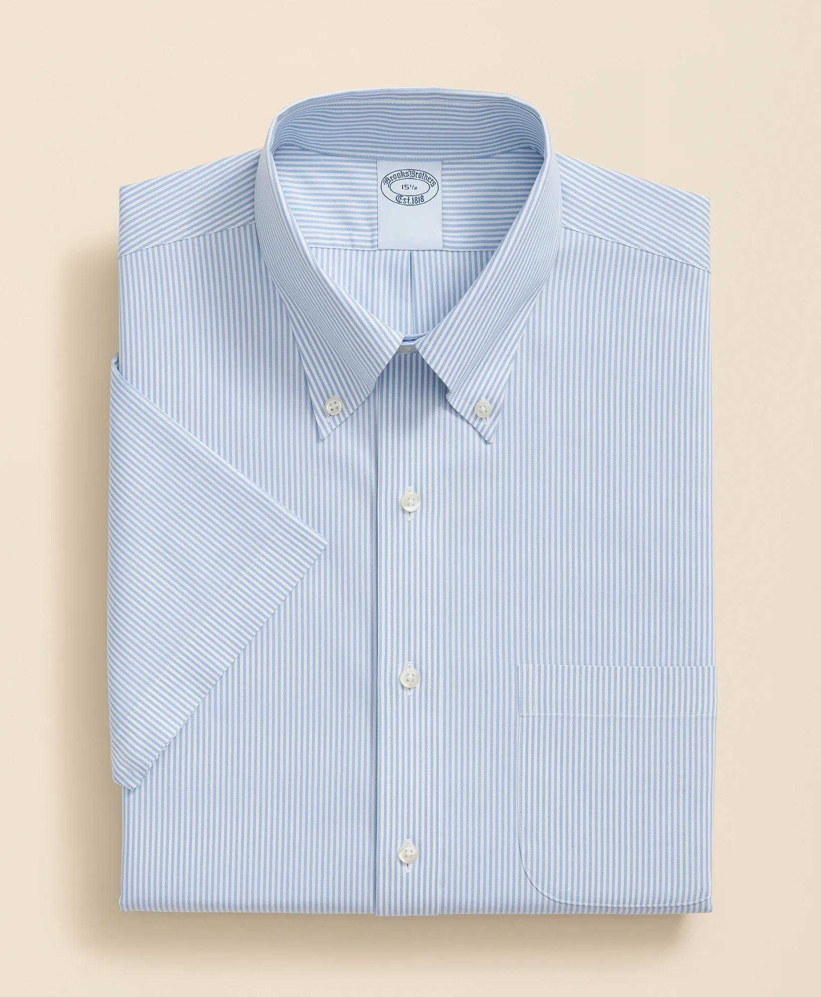 Stretch Supima Cotton Non-Iron Polo Button Down Collar, Mini Stripe Short-Sleeve Dress Shirt
