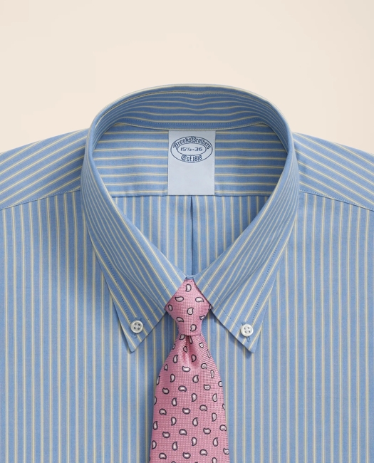 Stretch Supima Cotton Non-Iron Broadcloth Polo Button-Down Collar, Striped Dress Shirt